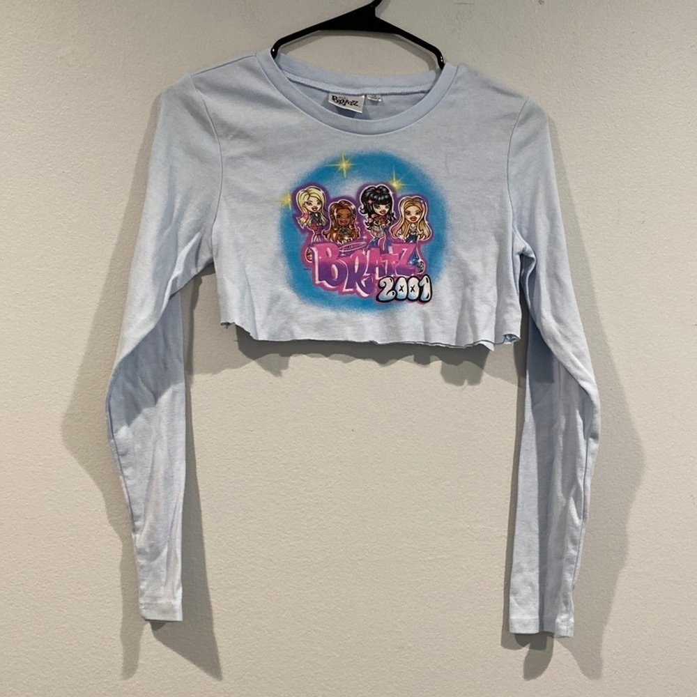 Bratz 2001 Light Blue Long Sleeve Cropped Top - DIY Handcut - Size Large